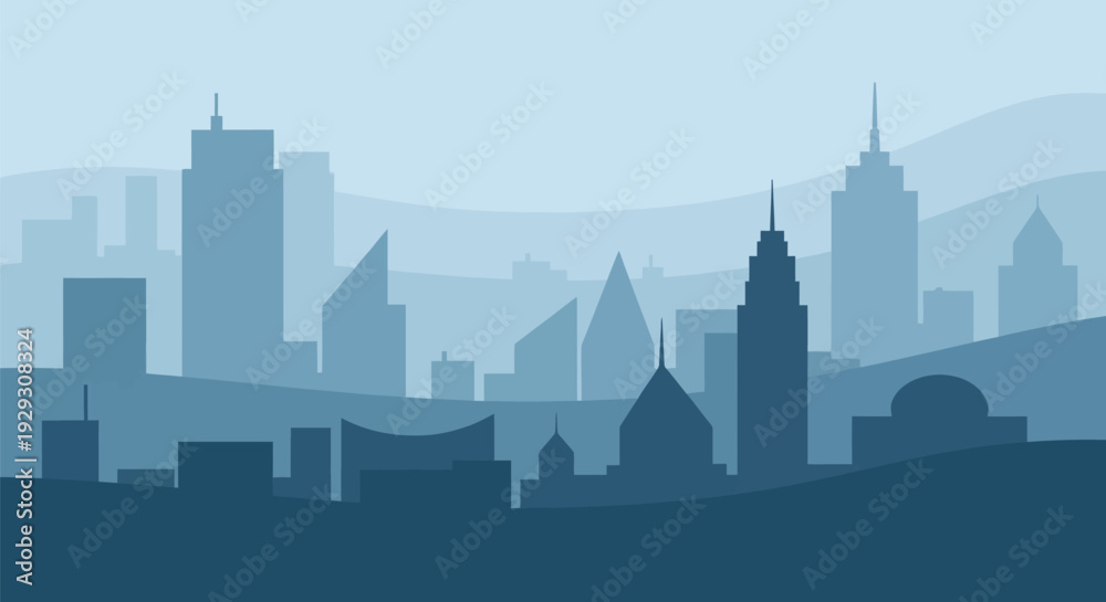 Fototapeta premium City Skyline Silhouette with Skyscrapers and Towers.