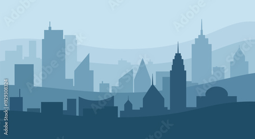 City Skyline Silhouette with Skyscrapers and Towers.