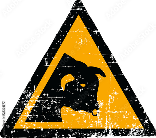 Grunge bull warning sign worn scratched ISO 7010 W034 hazard symbol