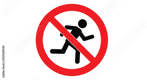 Universal warning sign prohibiting running for public safety in crowded or hazardous locations