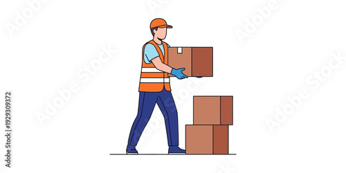 vector illustration of a person lifting a cargo box