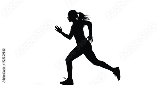 Determined female runner captured in a dynamic silhouette, showcasing speed, strength, and athletic pursuit.