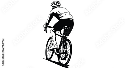 Strong male road cyclist wearing a helmet and cycling gear riding a bicycle illustration