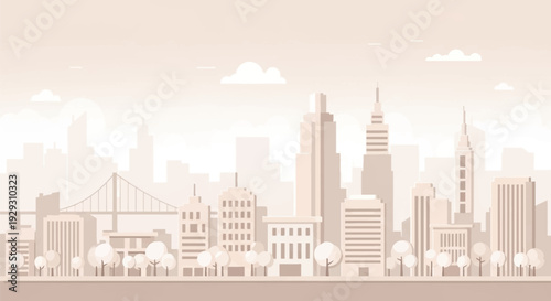 City Skyline with Modern Skyscrapers and Buildings.