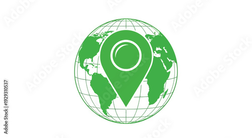 green globe with map and location pin