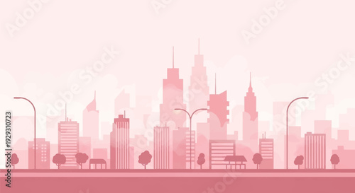 City Skyline with Skyscrapers and Streetlights.