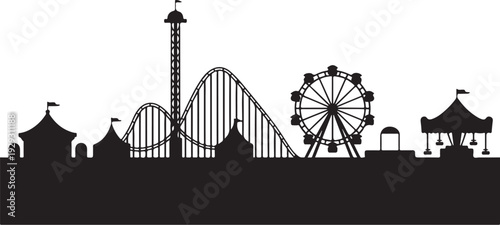 Black silhouette amusement park with roller coaster and ferris wheel 1
