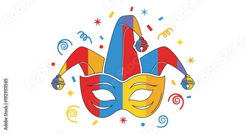 Colorful jester carnival party mask.