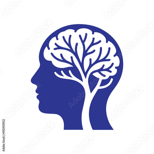 Human head silhouette with tree brain vector illustration