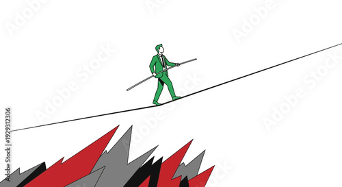 man walking tightrope over fire