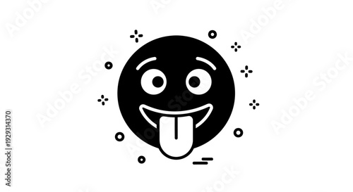 Black Smiling Emoji Face Icon Graphic.