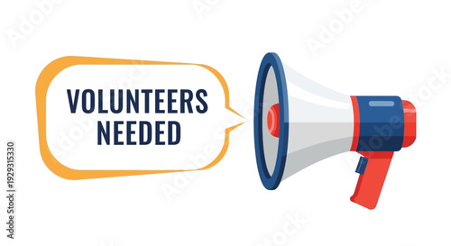 Volunteers needed a megaphone illustration with a yellow speech bubble