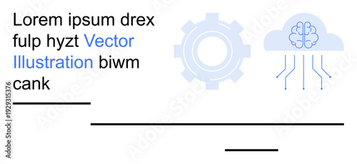 Artificial intelligence, cloud computing, innovation, automation, tech solutions, digital transformation. Blue brain with circuits and gear icon. Artificial intelligence and cloud computing concept
