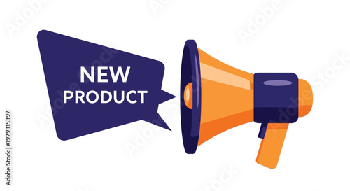 A colorful illustration of a megaphone announcing a new product release