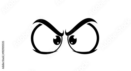 Angry eyes with thick eyebrows.