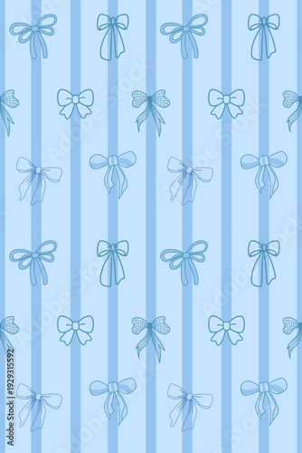 A seamless vintage damask ribbon pattern, featuring naturally flowing blue ribbons. Perfect for use as fabric wallpaper or a luxurious decorative backdrop. Suitable for children. Fabric pattern.