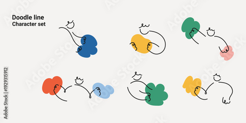 Fotografie Doodle line character set with abstract people figures and geometric shapes