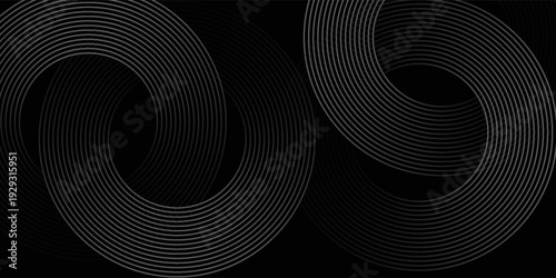 Black abstract background with circle lines. Modern black gray gradient rings. eps10