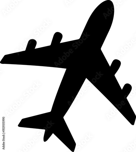 Aeroplane,Black aircraft top view flat vector airplane symbol,Airplane silhouette icon