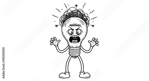 Angry light bulb cartoon character.