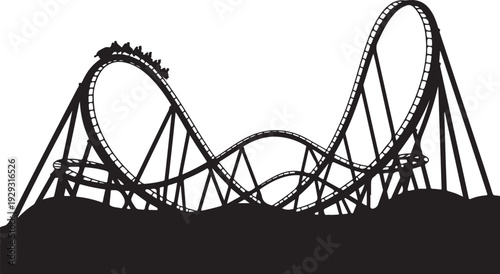 Black silhouette of a roller coaster with hills white background