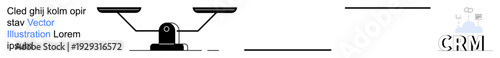 Data management, fairness, business decisions, legal balance, customer relationship, analytics. A minimalist balanced scale with CRM text. Data management and fairness concept