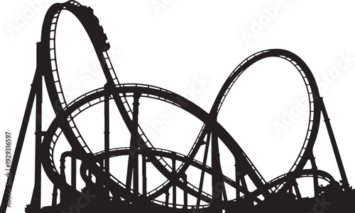 Black silhouette of a roller coaster with multiple loops and curves