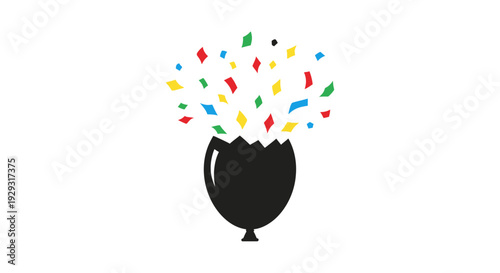 Black trophy cup with colorful confetti.