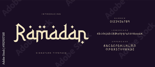 Ramadan premium luxury arabic alphabet letters and numbers. Elegant islamic typography ramadan wedding serif font decorative vintage. Creative vector illustration 
