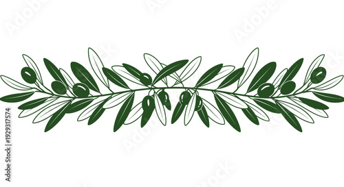 Olive branch with green leaves and berries