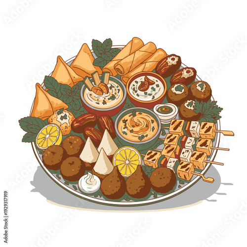 Assorted Middle Eastern Cuisine on Platter.