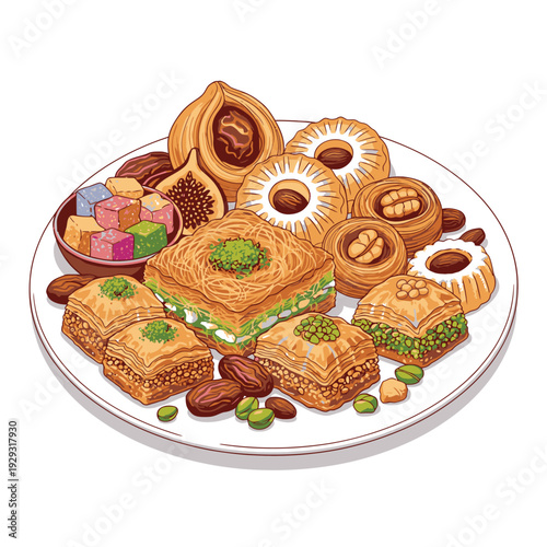 Assorted Traditional Sweets and Desserts on Plate.