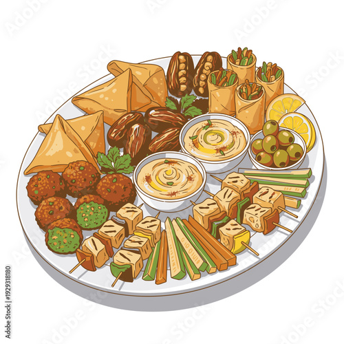 Assorted Middle Eastern Food on Platter.