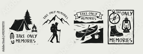 Set of Vintage Outdoor Adventure Emblems with Take Only Memories Text