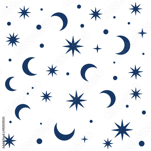 Dark Blue Moon and Star Shapes Pattern.