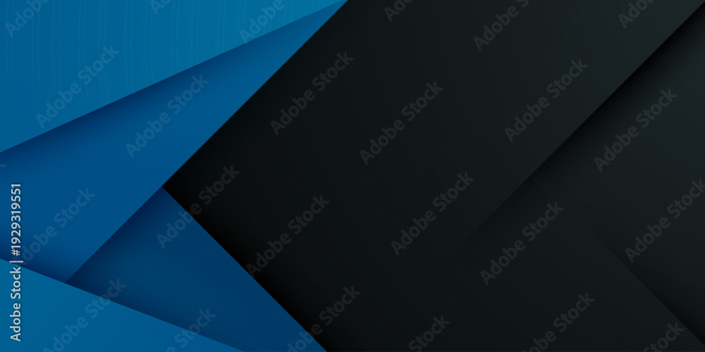 Obraz premium Abstract dark gray background with overlap blue triangle color shapes pattern element concept design. Cool and futuristic banner style.