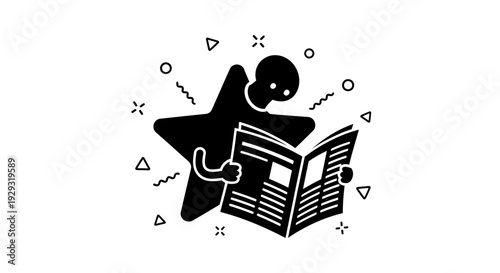 Black star character reading book.