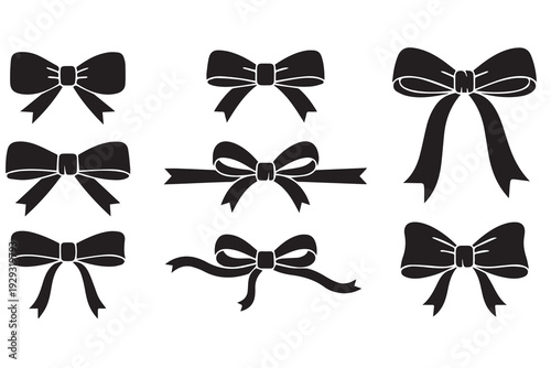 Decorative Black Ribbon Bow Silhouettes Set for Gift Wrap and Fashion Design