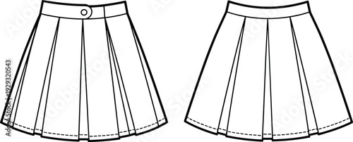 mini skirt CAD drawing flat vector illustration, trendy women's casual fashion, youthful stylish garment design, versatile summer apparel template, modern skirt illustration