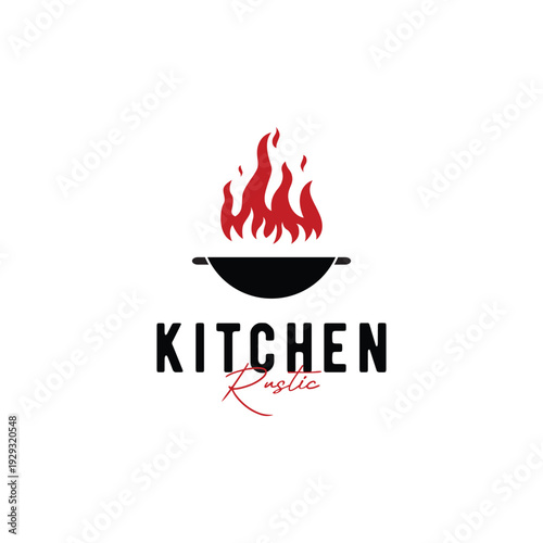 Logo template for a rustic retro vintage cooking pot or frying pan. Logo for a restaurant.