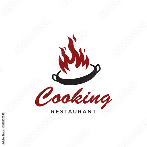 Logo template for a rustic retro vintage cooking pot or frying pan. Logo for a restaurant.