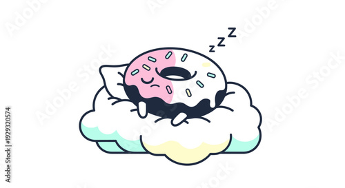 Sleeping Donut Cartoon Character Smiling.