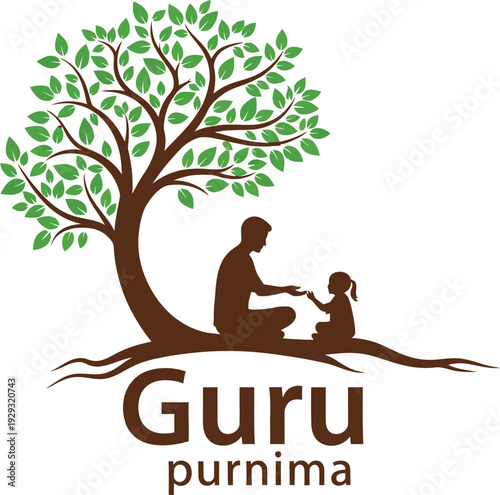 Guru Purnima celebration with a man and a girl under a tree  cultural spiritual event