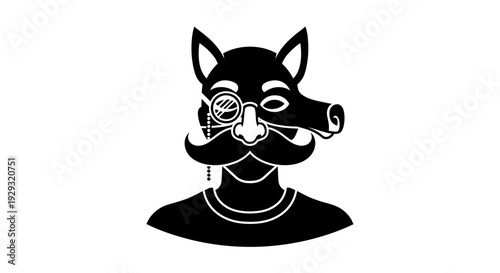 Stylized boar head with monocle.