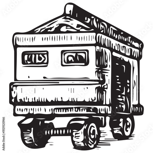 Vintage Freight Transport Truck Hand Drawn Engraving Illustration Logistics Delivery Vehicle