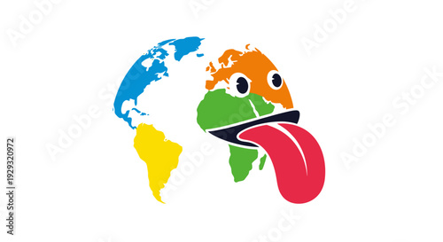 Colorful World Map Tongue Illustration.