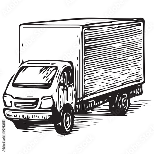 Vintage Delivery Truck Hand Drawn Engraving Illustration Freight Transport Logistics Vehicle