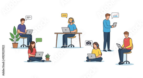 Remote Work and Online Collaboration: Diverse Team Working Digitally from Various Locations