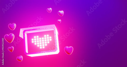 Wallpaper Mural Happy Valentine's Day Banner Greeting Card Heart Shape. 3d render.  Torontodigital.ca