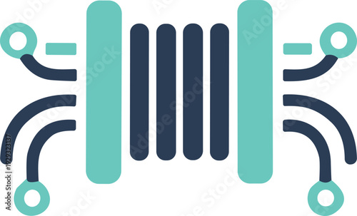 Quantum Computer Icon, Superconducting Qubit Graphic, Teal Line Art, Advanced Computing Symbol, Data Pathways, Technology Illustration, Circuit Design